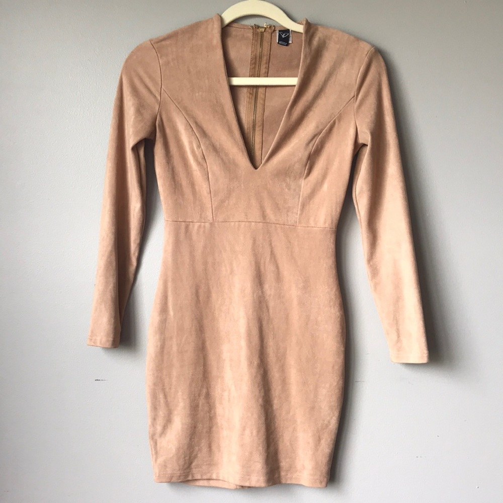 Long sleeve mini Windsor dress, suede, size S